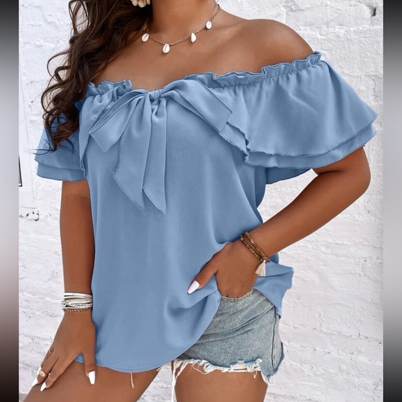 Plus black off shoulder knot front blouse - Picture 7 of 15